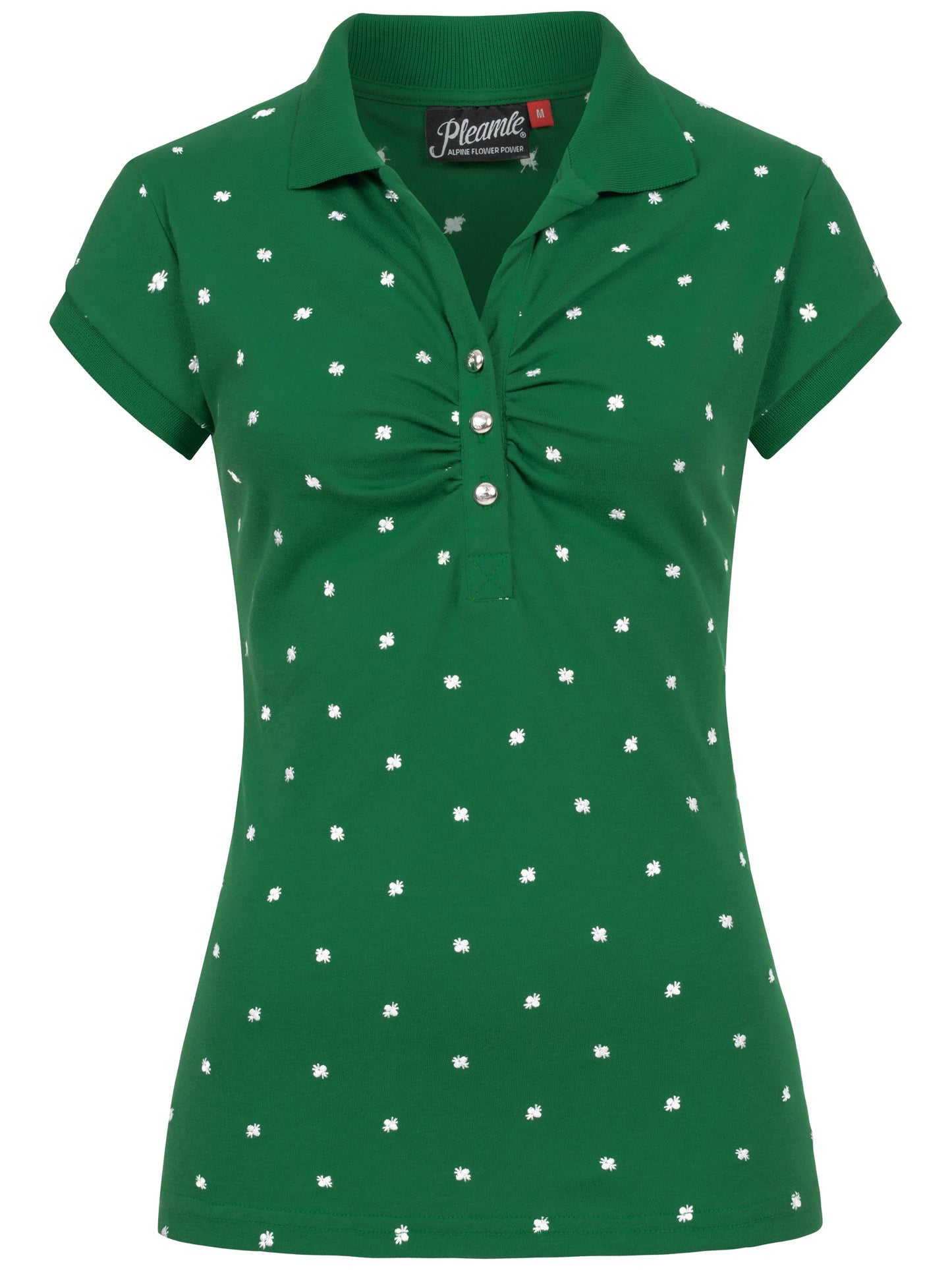 Pleamle Damen Polo Gezogene Knopfleiste Grün/Weiss