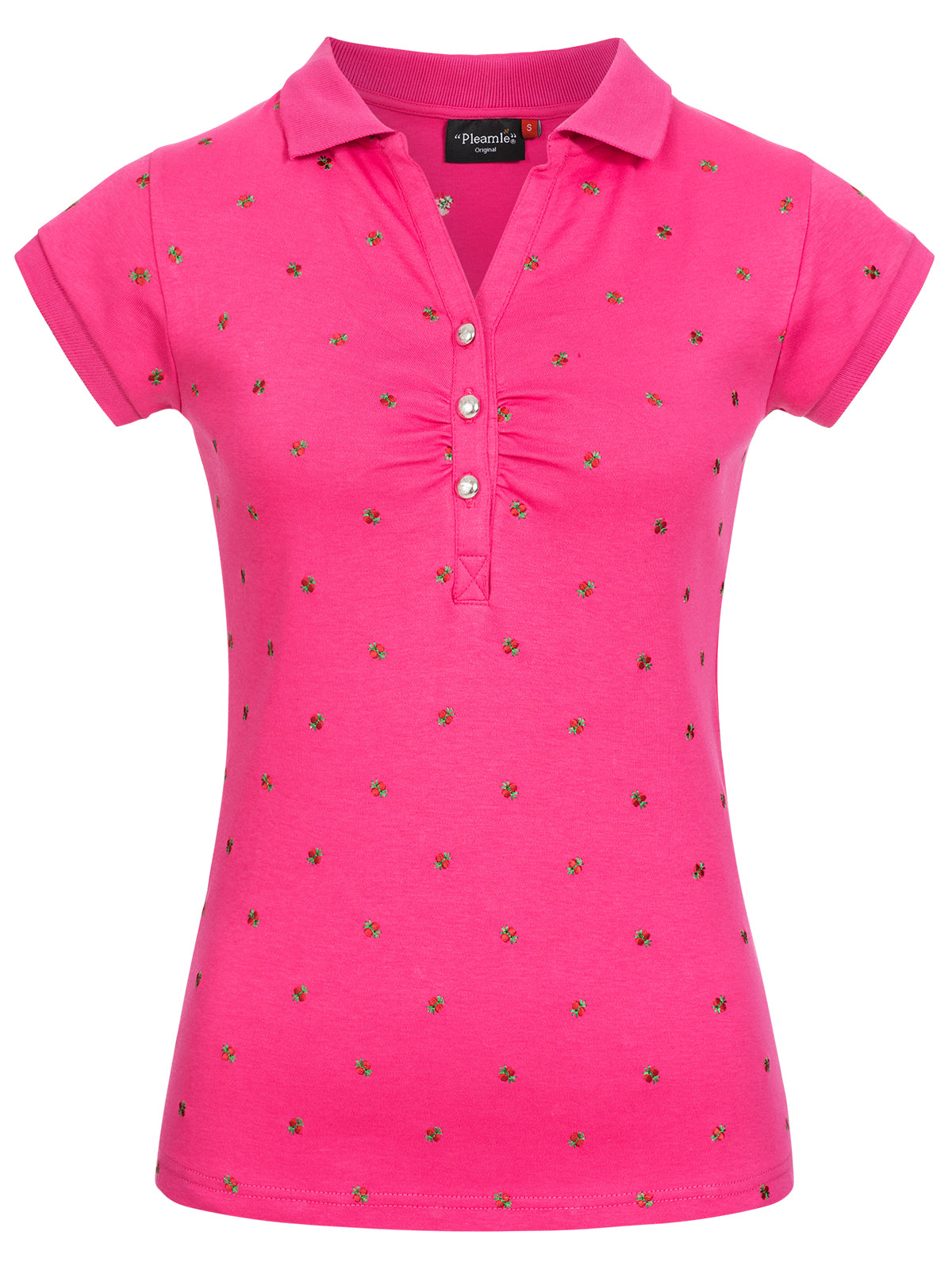 Pleamle Damen Polo Gezogene Knopfleiste Magenta