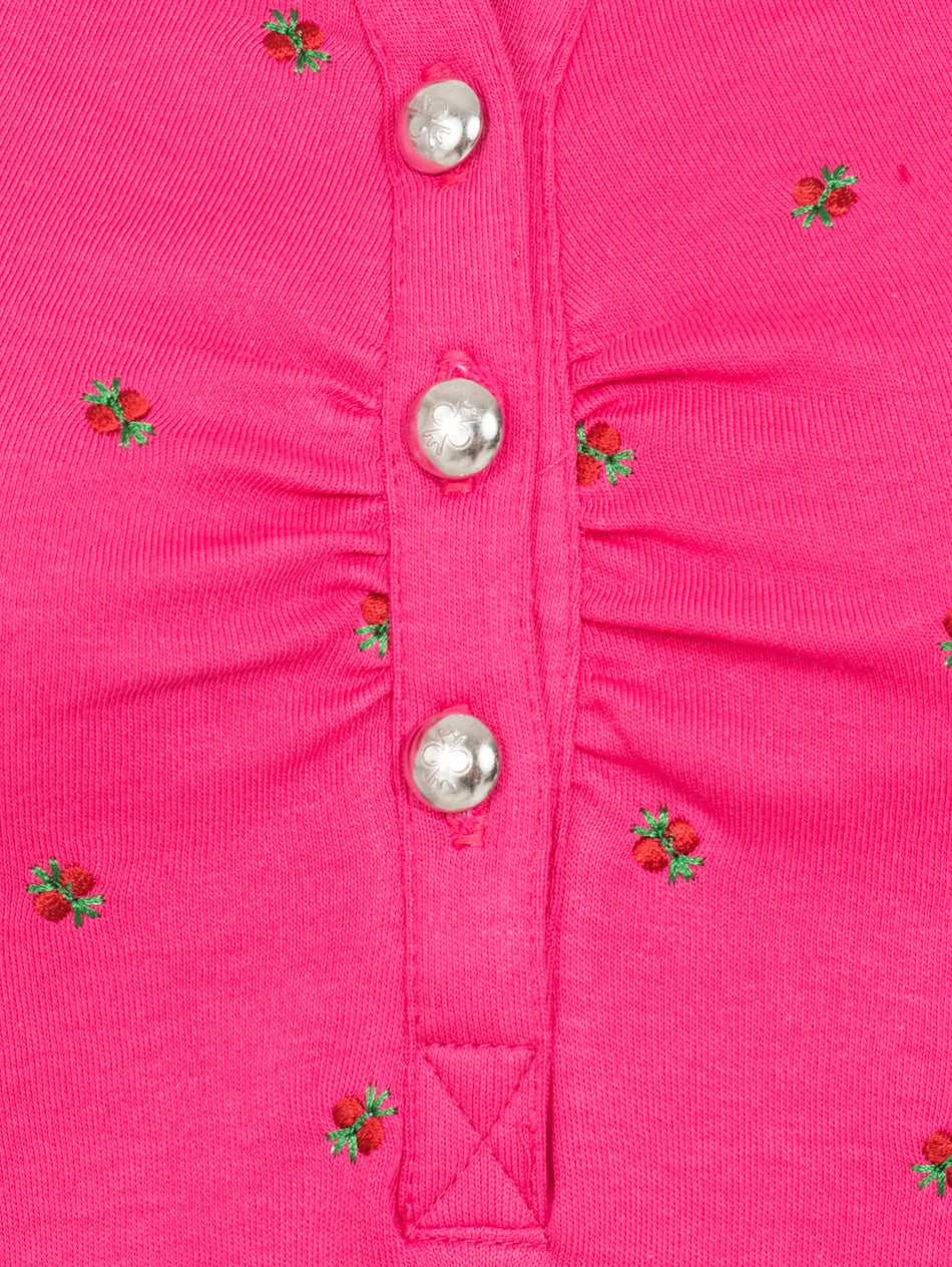 Pleamle Damen Polo Gezogene Knopfleiste Magenta