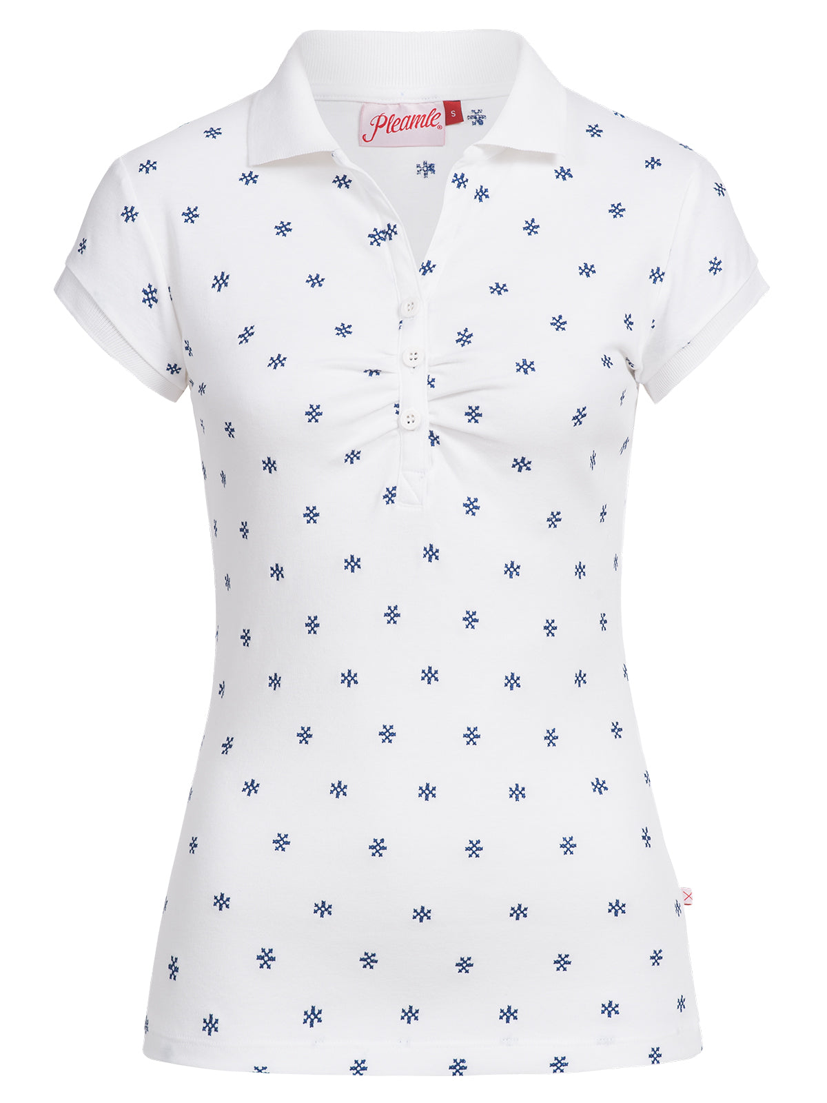 Damen Polo Gezogene Knopfleiste All Over weiß/blau