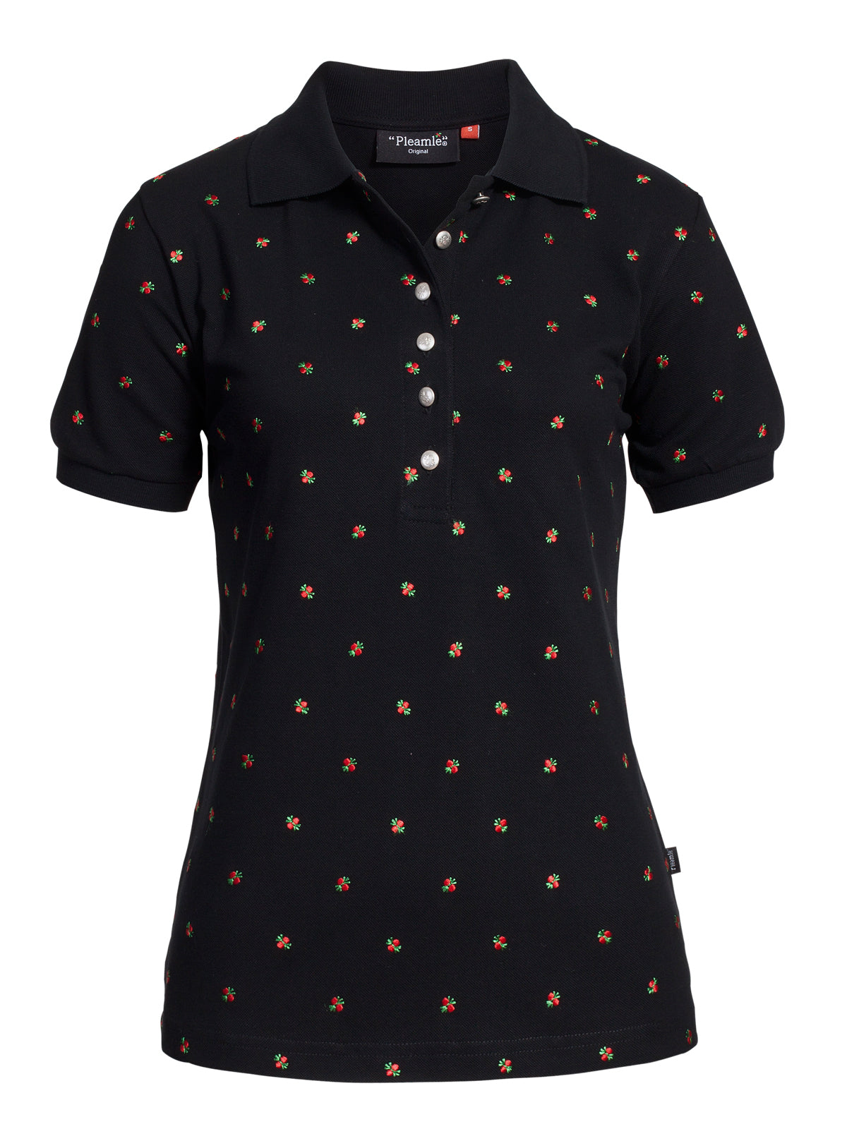 Pleamle Damen Polo Pique Kurzarm Schwarz