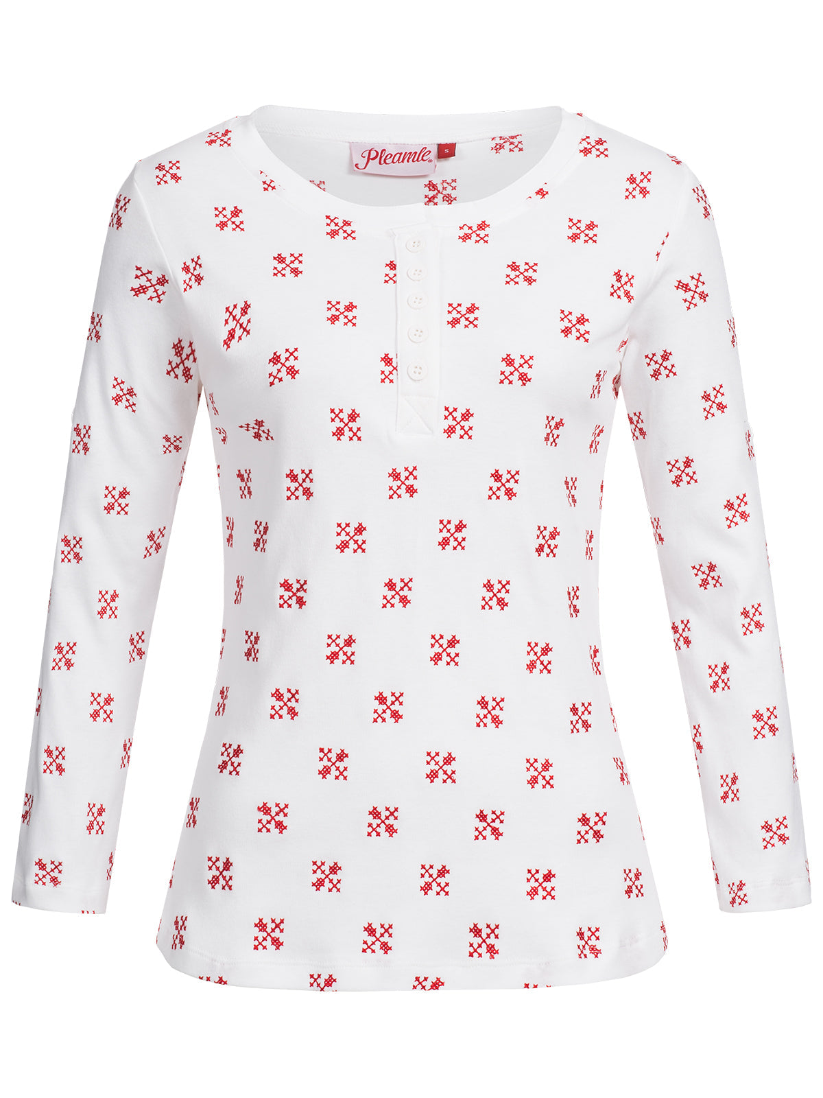 Pleamle Damen Kreuzstick Shirt Langarm