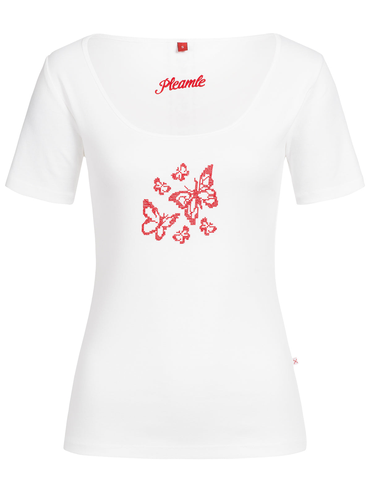 Pleamle Damen Shirt Kreuzstich Schmetterling Rot