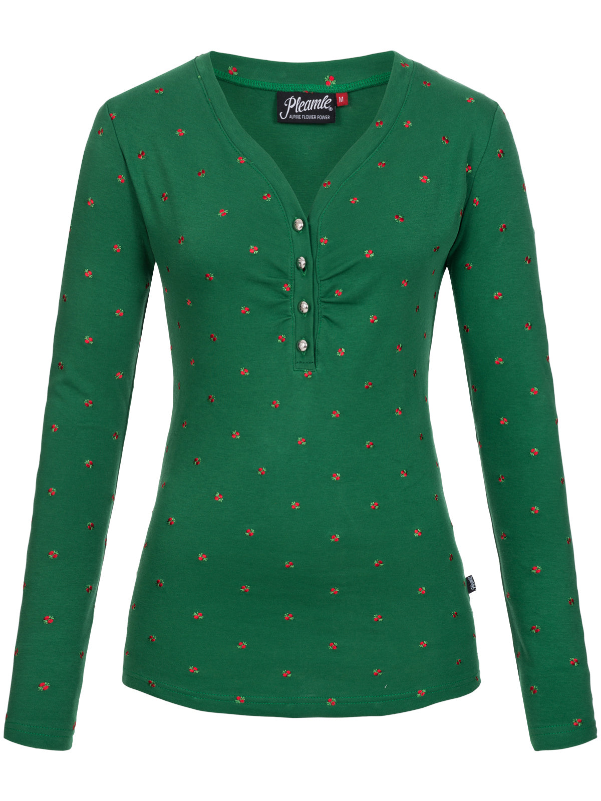 Pleamle Damen Shirt gez. Knopfleiste langarm Hubertus Grün