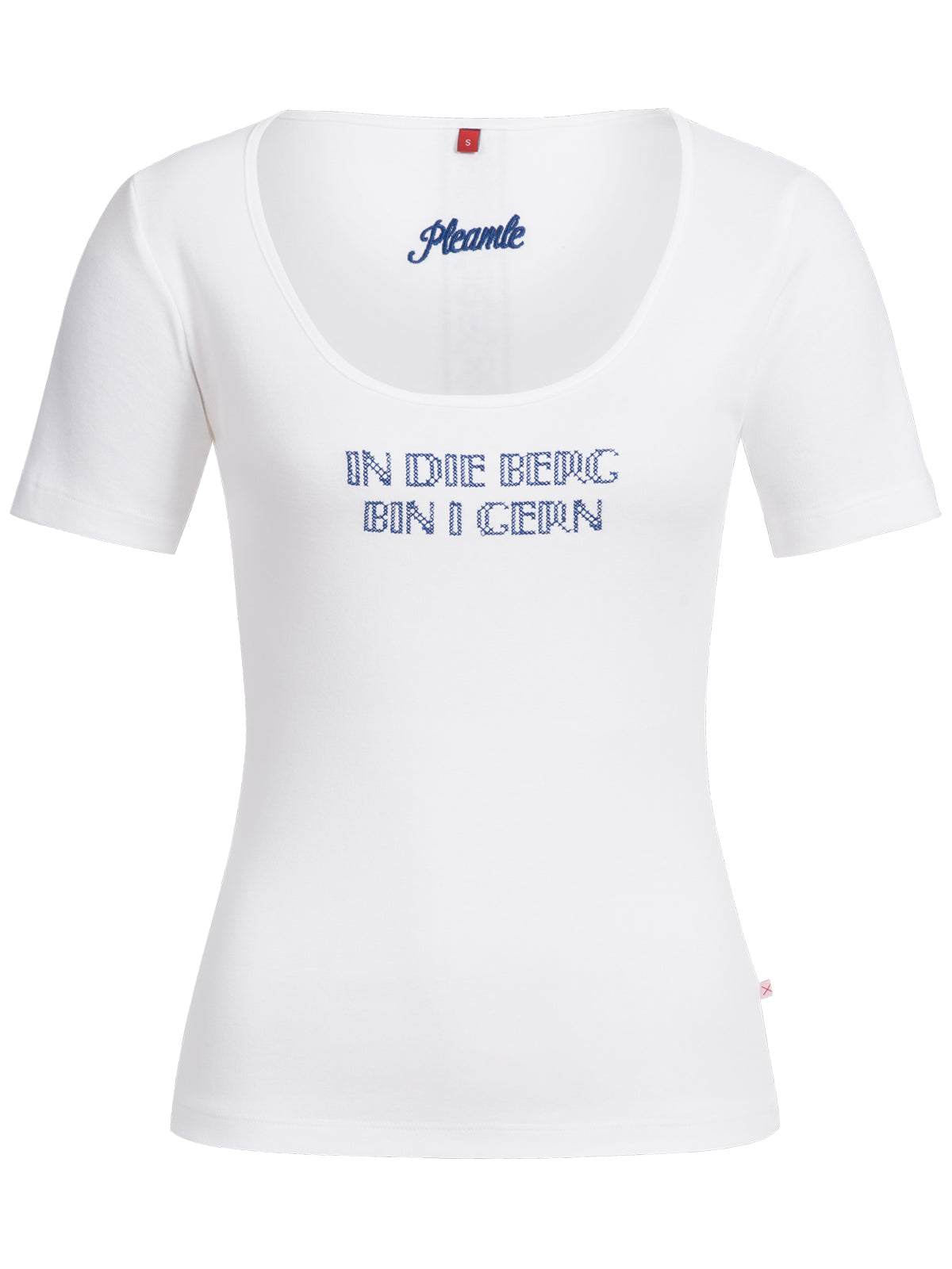 Pleamle Damen Shirt Kreuzstich mit Berg blau