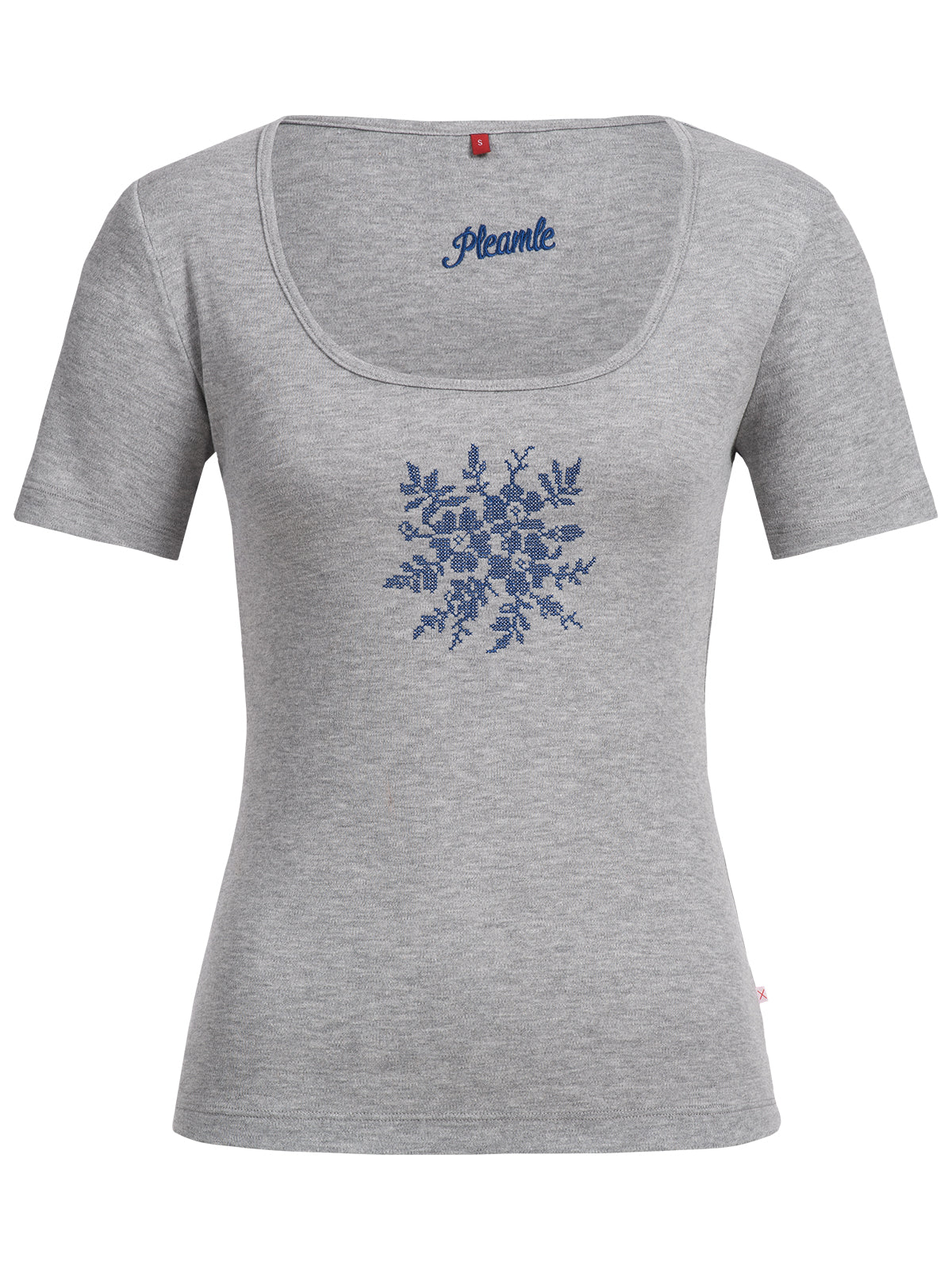 Pleamle Damen Kreuzstich Shirt Blume grau blau