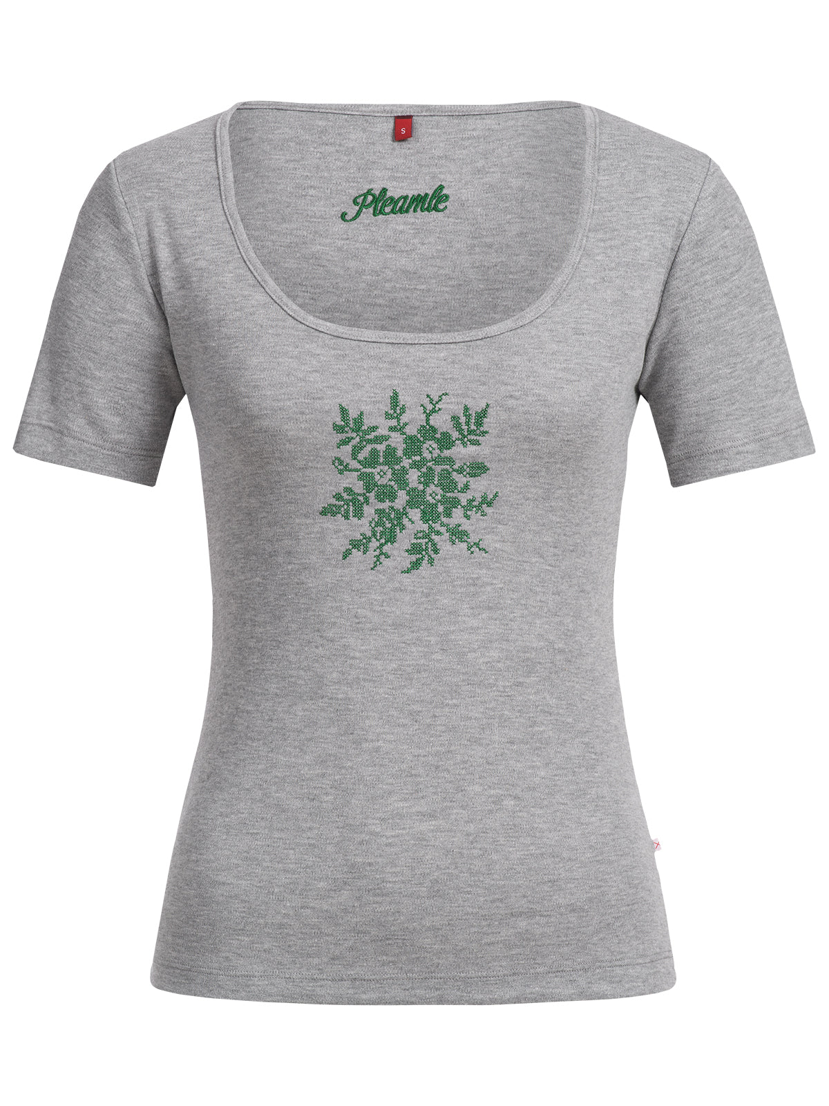 Pleamle Damen Kreuzstich Shirt Blume grau gruen