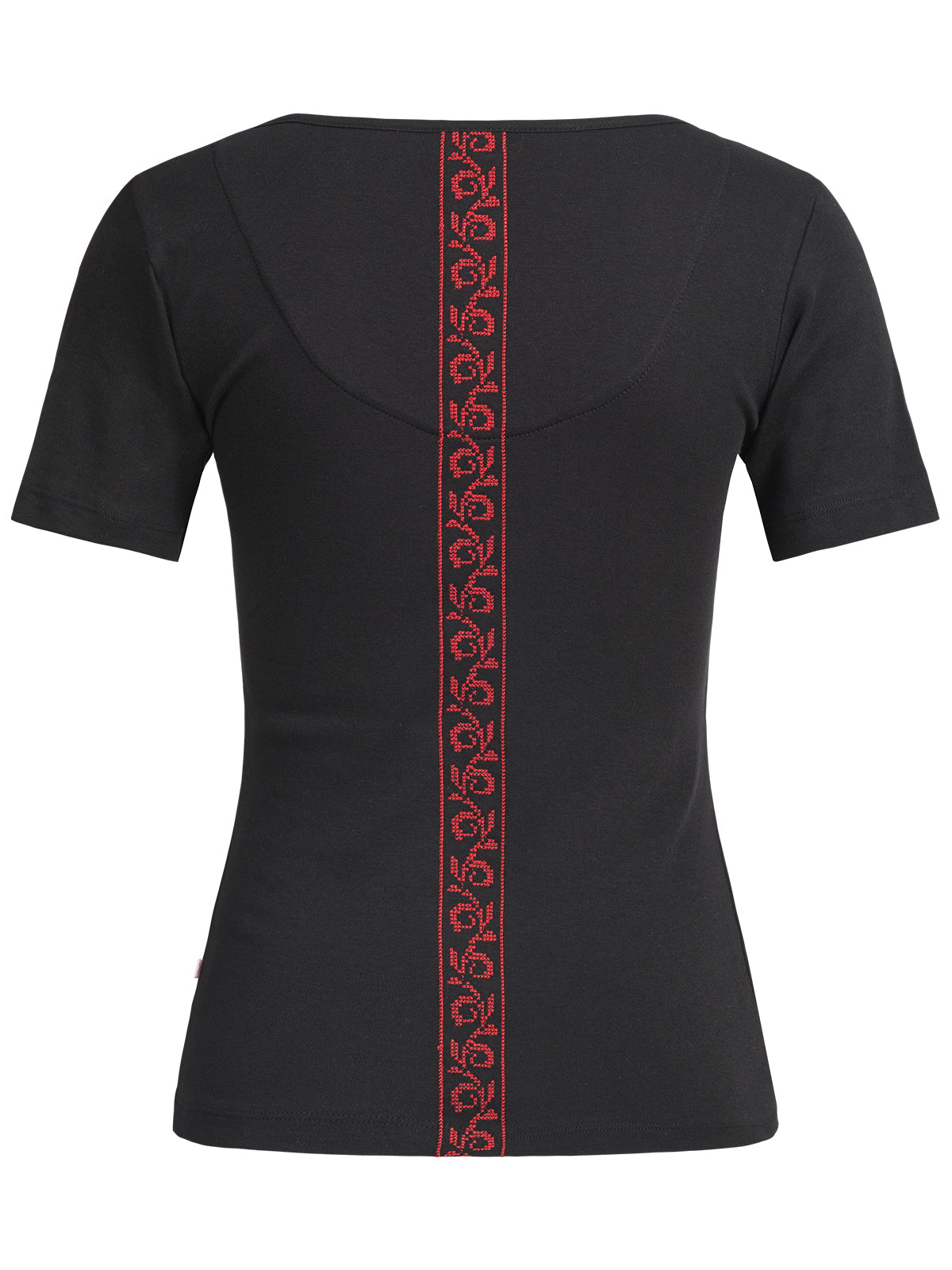Pleamle Damen Shirt Kreuzstich Blume Schwarz