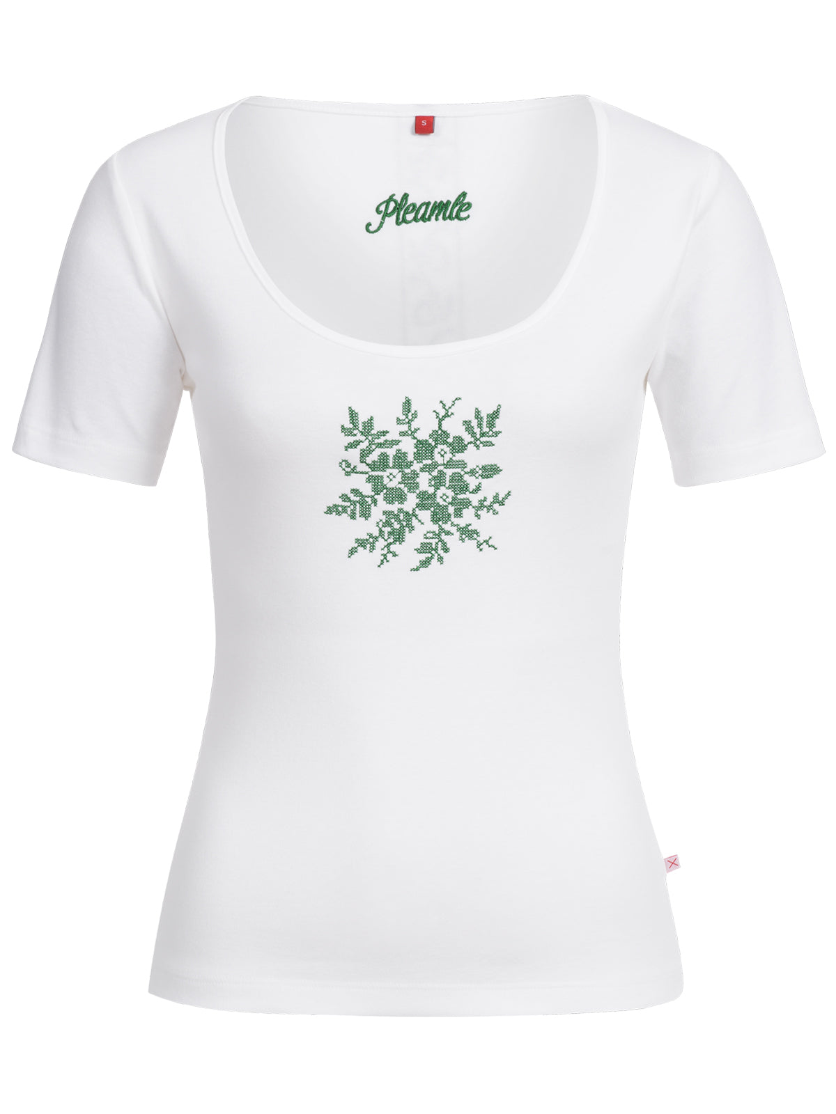 Pleamle Damen Shirt Kreuzstich mit Blume gruen