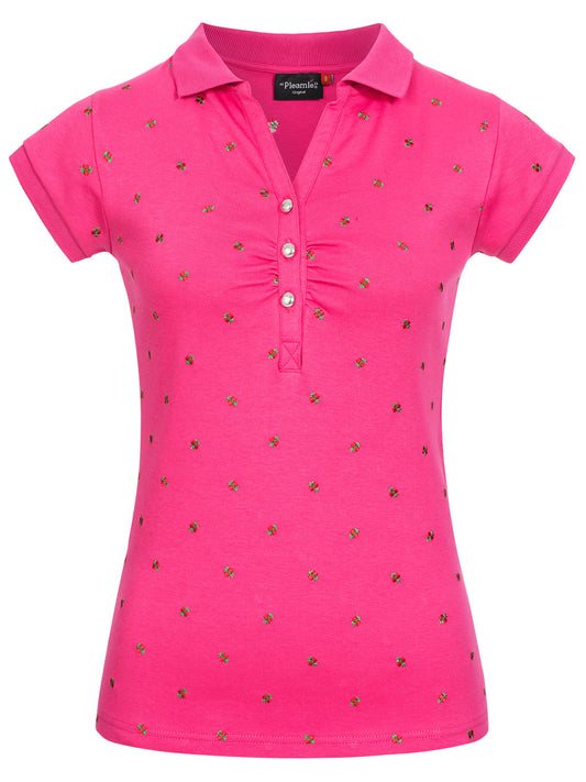 Pleamle Damen Polo Gezogene Knopfleiste Magenta