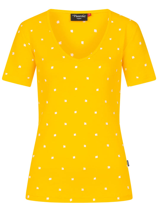 Pleamle Damen Shirt Herzausschnitt Gelb