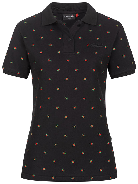 Pleamle Damen Polo BW Pique Schwarz Jubiläum