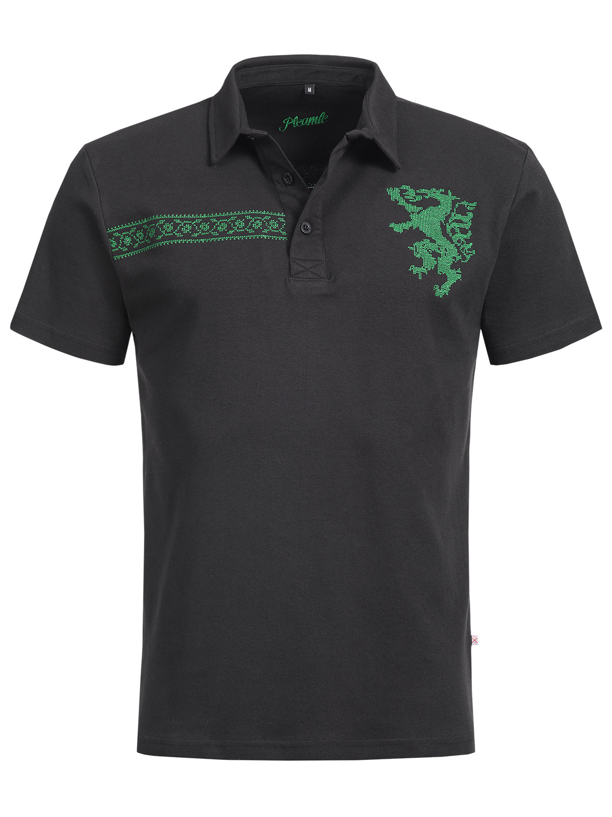 Pleamle Herren Polo Kreuzstich Panther schwarz gruen